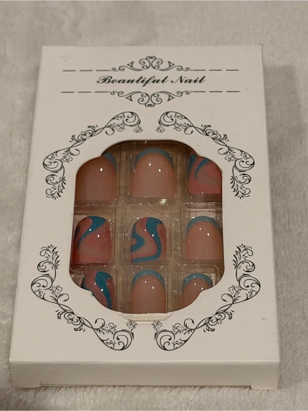 Retro Swirl French Tip Press On Nails | Pink & Teal Y2K Mod Set